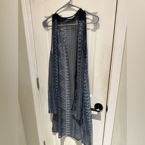 Navy and black Sleeveless Patterned duster